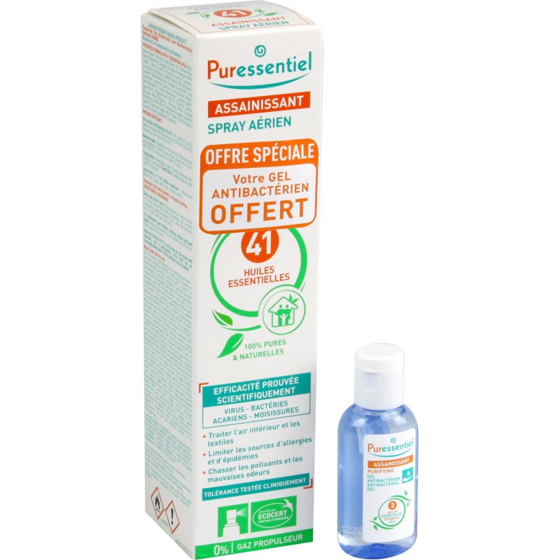 Puressentiel - Spray Aérien Assainissant aux 41 Huiles Essentielles -  Efficacité prouvée contre les virus, germes et bactéries - 200ml - réf 2