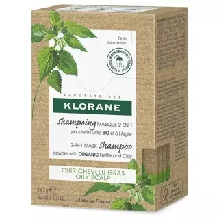 Klorane Shampoing masque 2 en 1 poudre à l'Ortie Bio et argile - 8 sachets