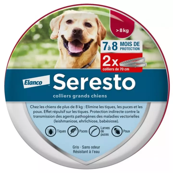 Seresto Collier antiparasitaire grands chiens + de 8 kg - 2 colliers