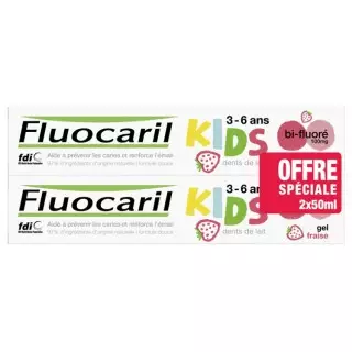 Fluocaril Kids Dentifrice gel fraise 3-6 ans - 2 x 50ml