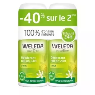 Déodorant roll-on 24h citrus Weleda - Citron et la litsea - 2 x 50ml