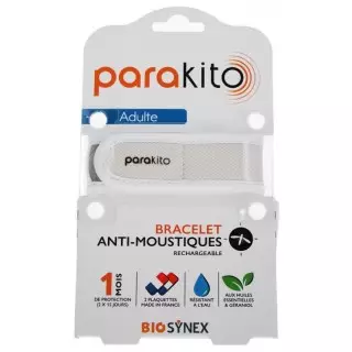 Bracelet anti-moustiques Blanc Parakito Adulte + 2 recharges