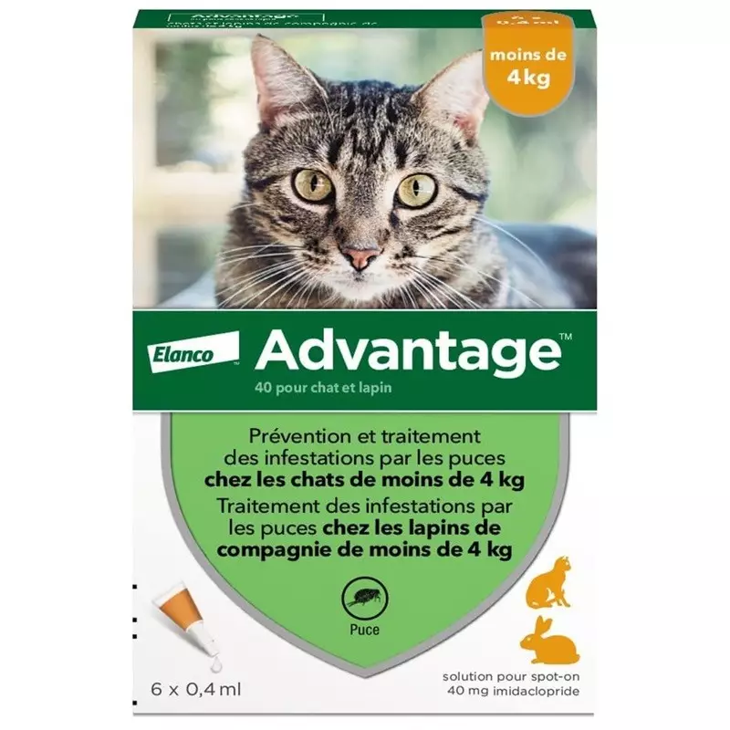 Solution antipuce chat & lapin de 1 à 4kg Advantage 40  - 6 x 0.4ml