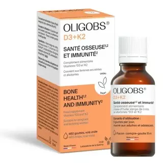 Vitamines D3+K2 Oligobs CCD - Santé osseuse et immunité - 15ml