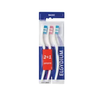 Brosse à dents médium Basic Elgydium - Hygiène bucco-dentaire - Lot de 3