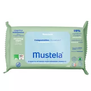 Lingettes nettoyantes parfumées compostables Mustela - 60 lingettes