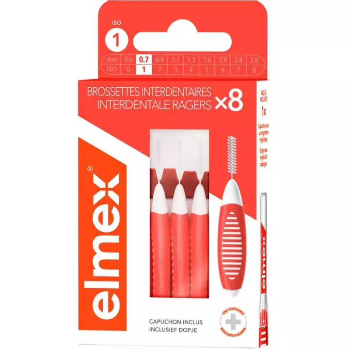 Brossettes interdentaires 0.7mm Elmex - Plaque dentaire - 8 unités