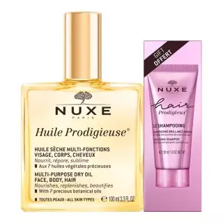 Huile Prodigieuse 100ml + Shampoing brillance miroir Hair Prodigieux 30ml Offert Nuxe