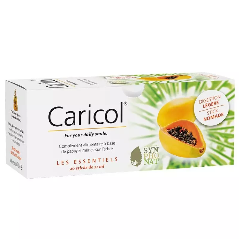 Pulpe de papaye Bio Caricol Synphonat - Confort digestif - 20 sticks