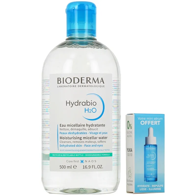 Eau micellaire Hydrabio H2O 500ml + Sérum Hydrabio 4ml Offert Bioderma