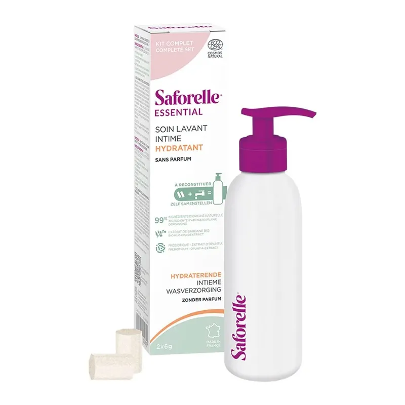 Soin lavant intime hydratant Saforelle - Kit à reconstituer - 1 flacon + 2 bâtonnets