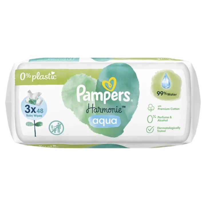 Lingettes imprégnées Aqua Harmonie Pampers - Change bébé - 3 x 48 lingettes