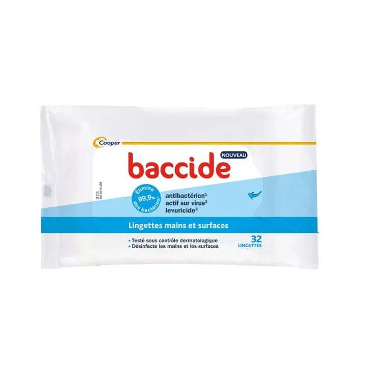 Lingettes mains et surfaces Baccide Cooper - 32 lingettes