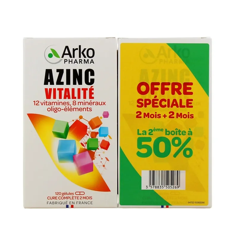 Azinc Vitalité Arkopharma - Forme et vitalité - Lot de 2 x 120 gélules