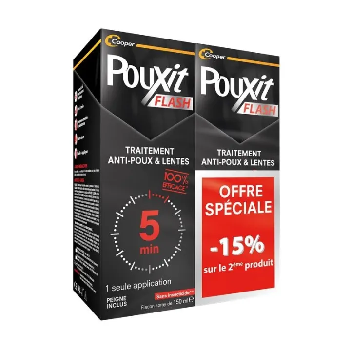 Traitement anti-poux et lentes Pouxit Flash - 2 x 150ml