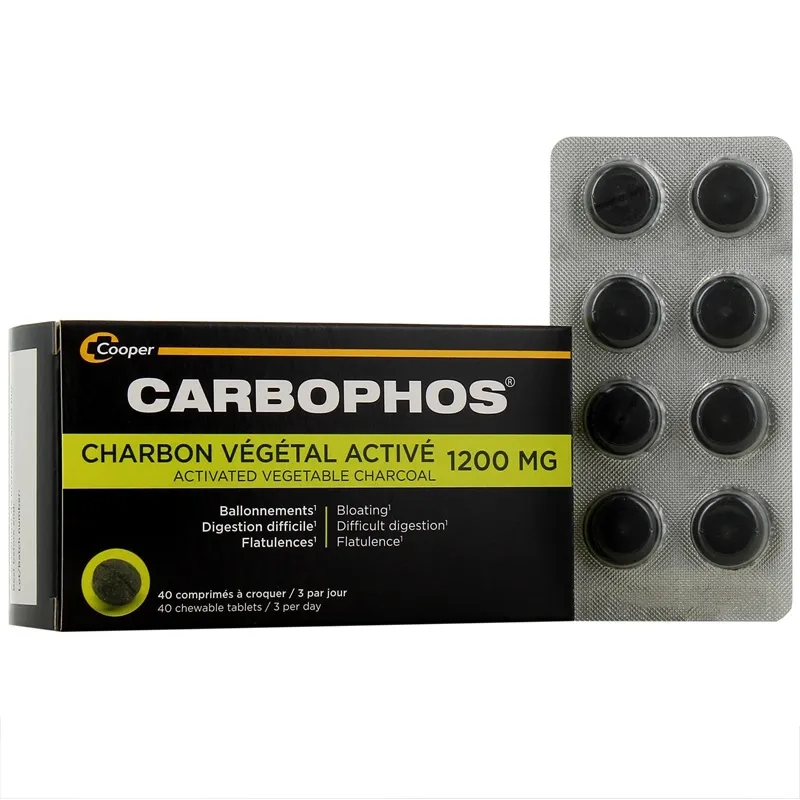 Charbon végétal Carbophos Cooper - Confort digestif - 40 comprimés à croquer