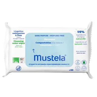 Lingettes nettoyantes compostables sans parfum Mustela - 60 lingettes