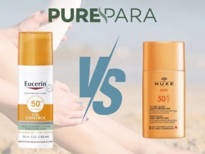 Comparatif Eucerin Oil Control Gel-Crème SPF50 et Nuxe Sun Fluide Léger Vi